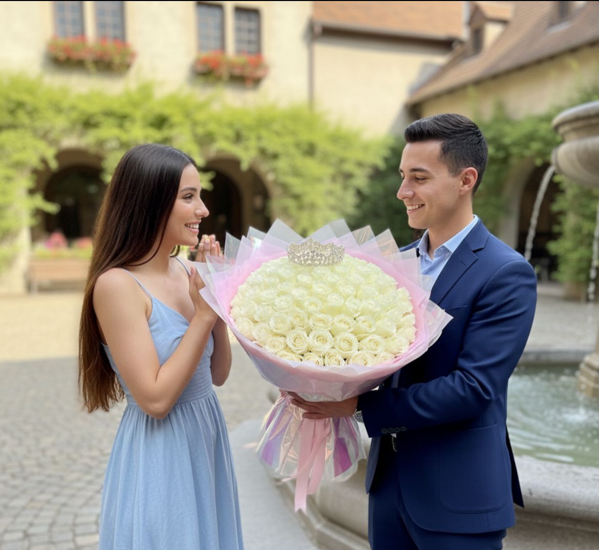Luxury White Rose Bouquet (25–100 Roses) – Same Day Delivery Wellington FL – Nieve