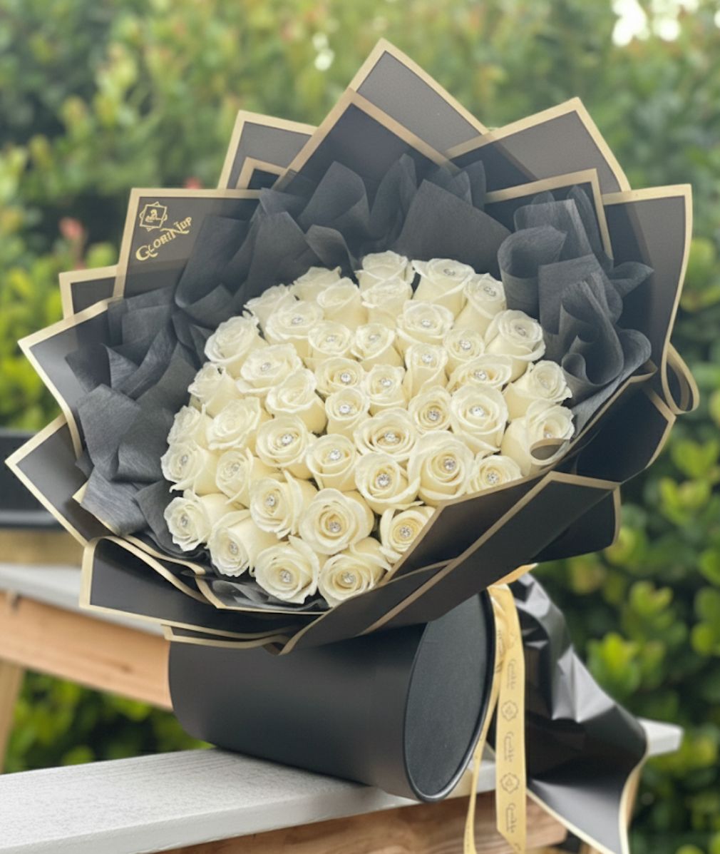 Luxury White Rose Bouquet (25–100 Roses) – Same Day Delivery Wellington FL – Nieve