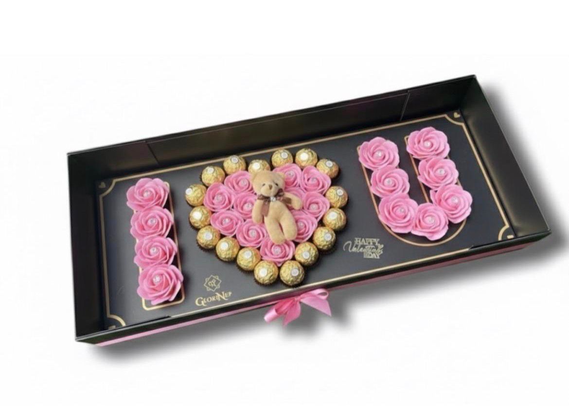 I love you box pink foam roses