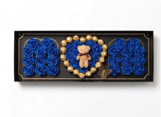 MOM Box With Blue Foam Roses & Ferrero Rocher | Mother's Day Gifts