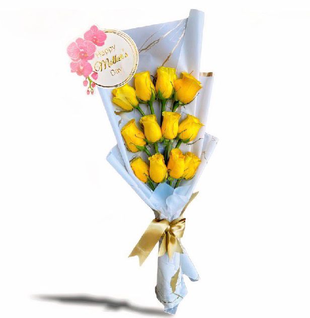 12 Yellow Roses Bouquet For Mother's Day - Candy
