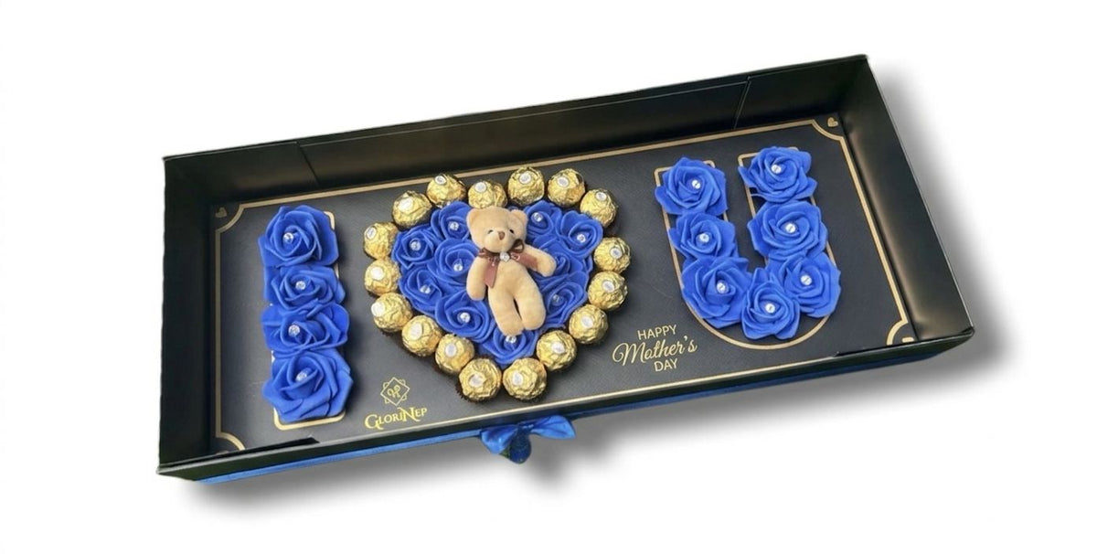 I love you box blue foam roses